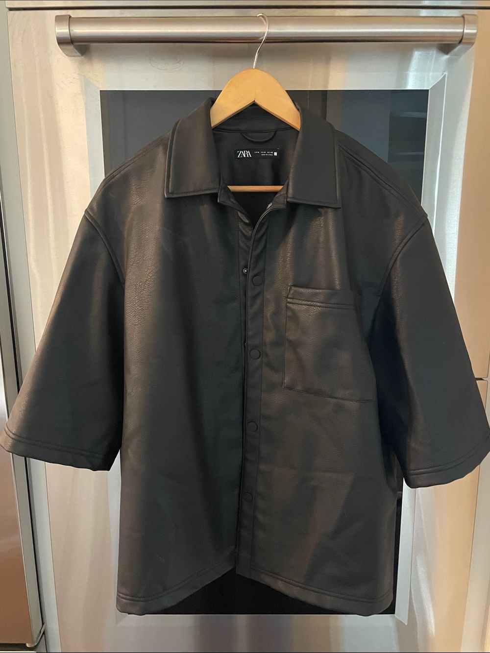 ZARA Black Faux Leather Short-Sleeve Shacket